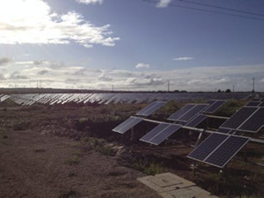 Ground-level view of the solar installation